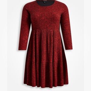 Torrid 1 Sweater Dress Mini Brushed Rib Tiered Skater Red Scoop Neck 1 1x 14-16